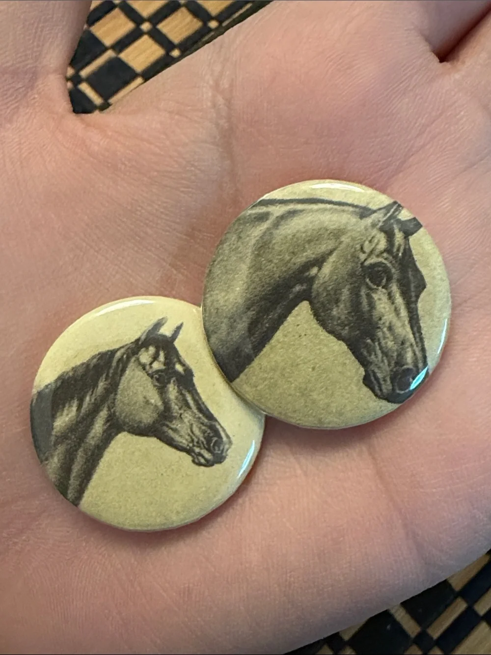 2 Horse Head Motif Buttons Badges Pins Brooches Equestrian Animal Jewelry
